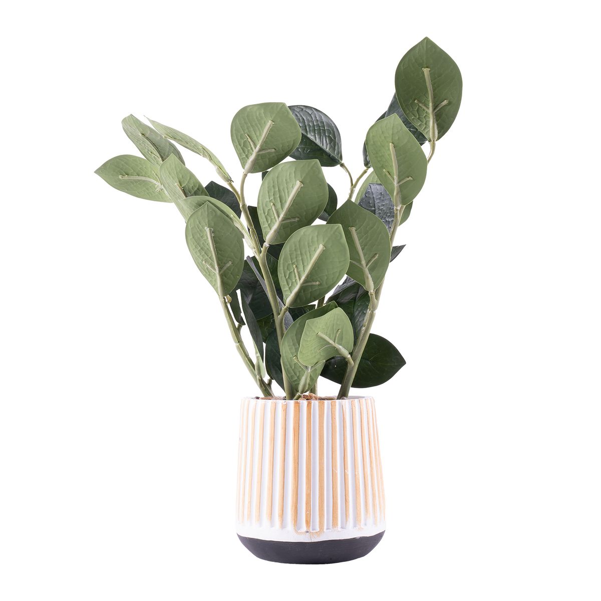 CASA JOVEN - PLANTA ARTIFI CON MACETA RAYADA CEMENTO