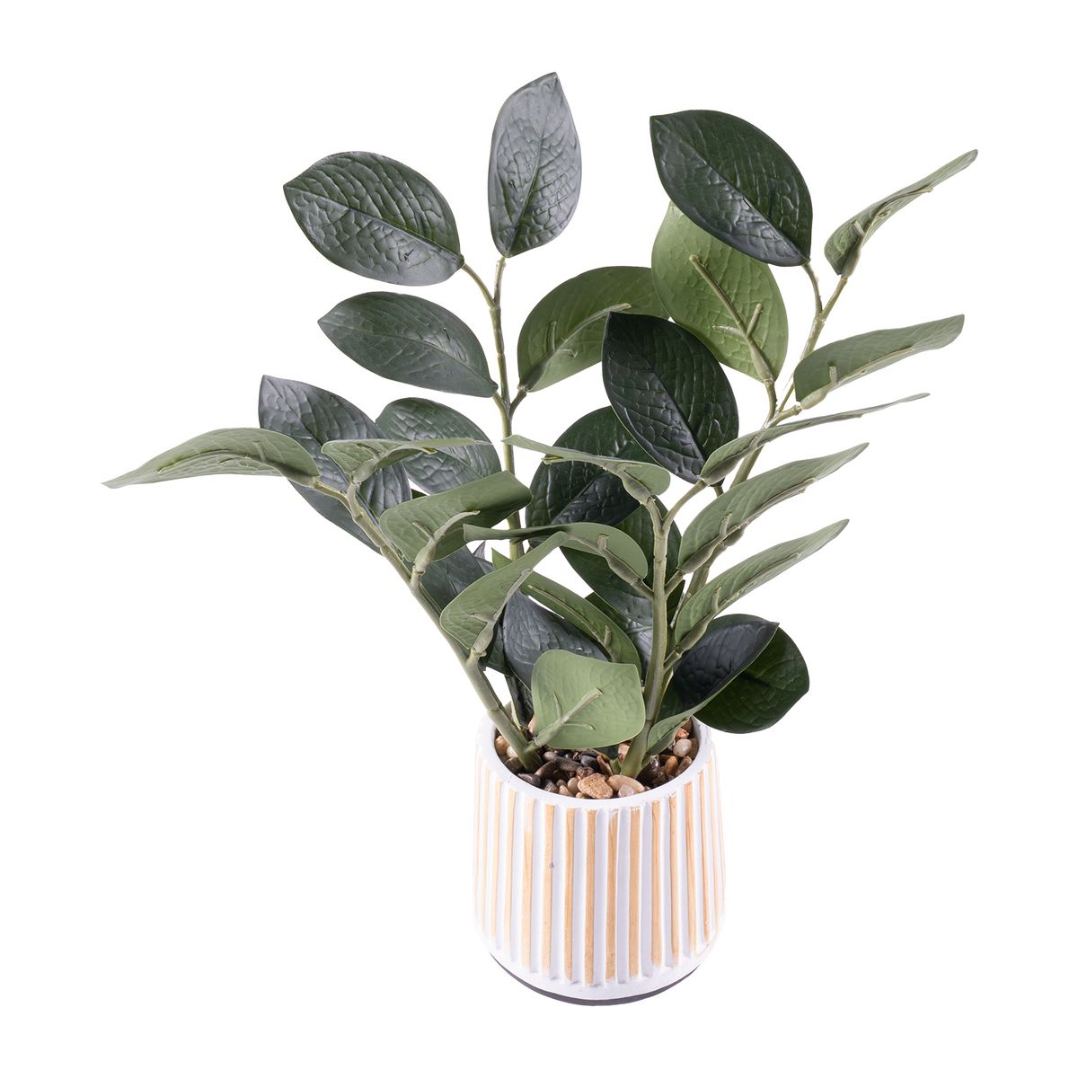 CASA JOVEN - PLANTA ARTIFI CON MACETA RAYADA CEMENTO