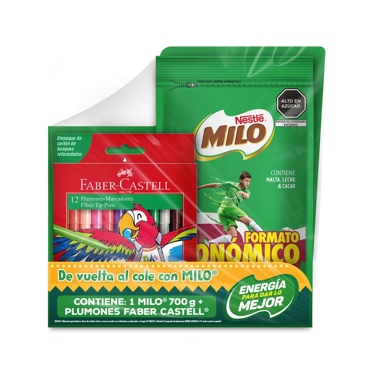 MILO - Bebida de Chocolate Milo 700 g + Plumones Faber Castell 12 Und