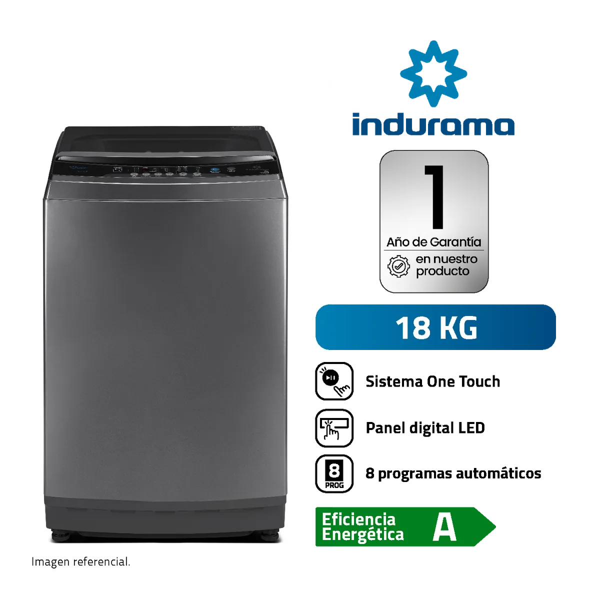 INDURAMA - Lavadora 18 Kg Carga Superior LRI-18DTN Titanio