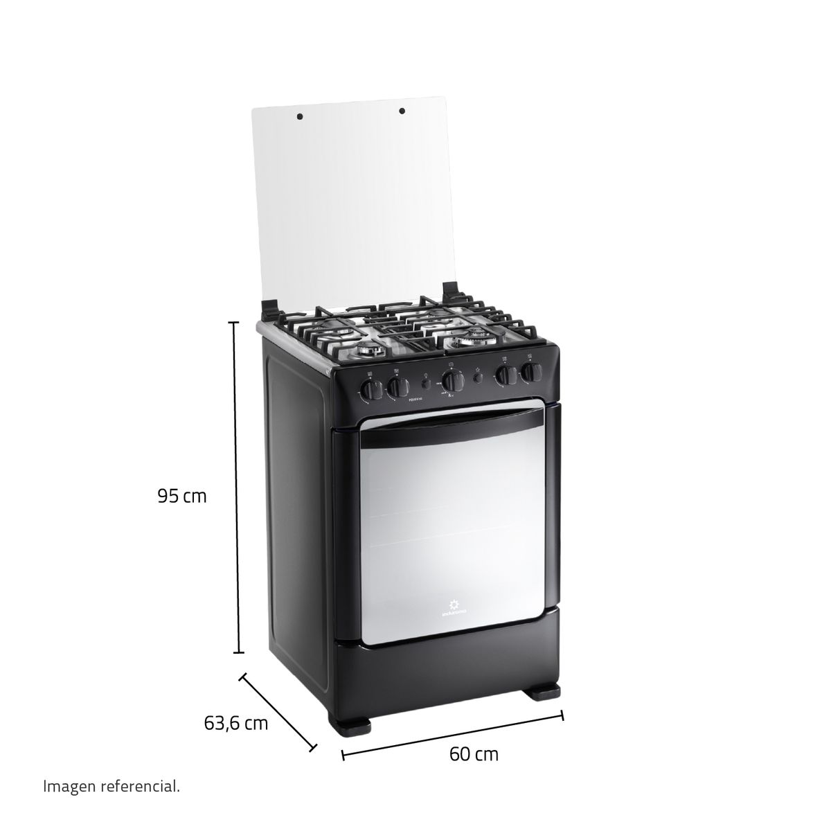 INDURAMA - Cocina 24 Pulgadas 4 Hornillas Triple Llama con Encendido Eléctrico Pompeya Negro
