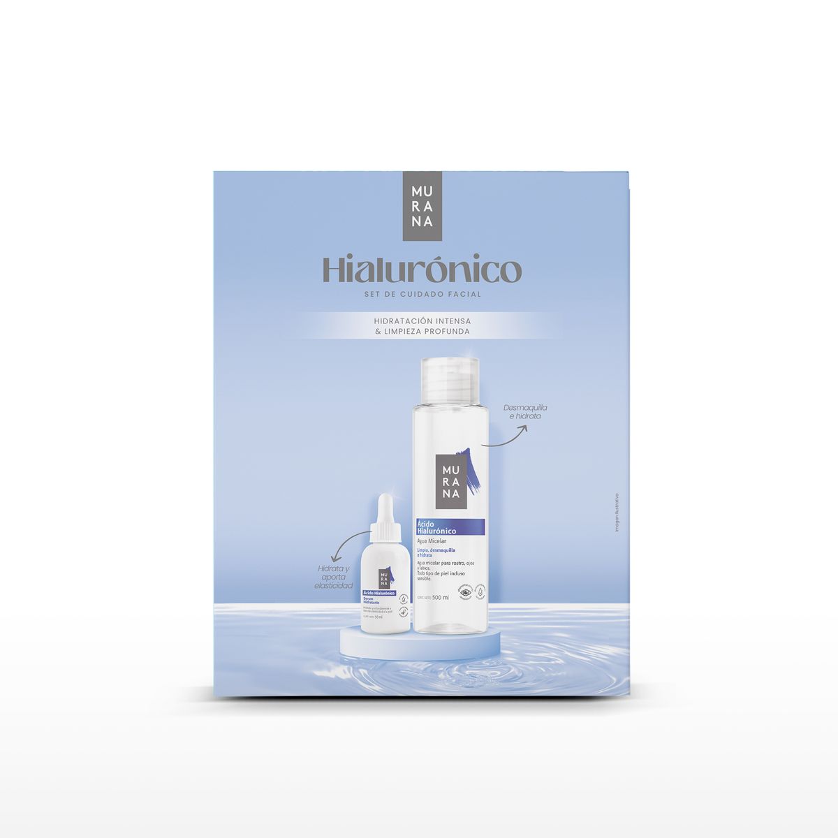 MURANA - Set Facial Murana Hialurónico Agua Micelar 500 mL + Sérum Hidratante 50 mL