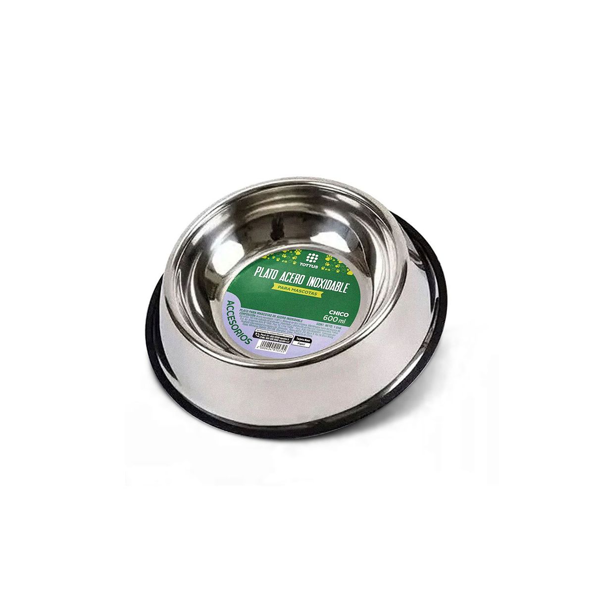 TOTTUS - Plato de Acero Inoxidable Mascotas Tottus Pequeño