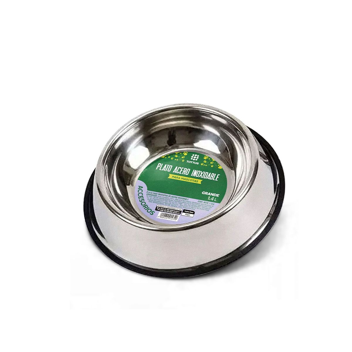 TOTTUS - Plato de Acero Inoxidable Mascotas Tottus Grande
