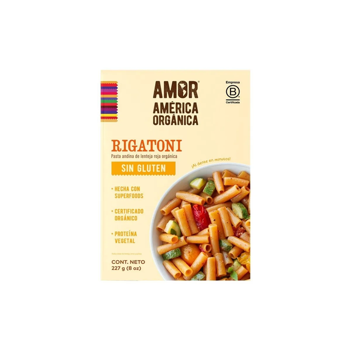 AMERICA ORGANICA - Pasta Andina Rigatoni Proteica Amor Bolsa 227 g