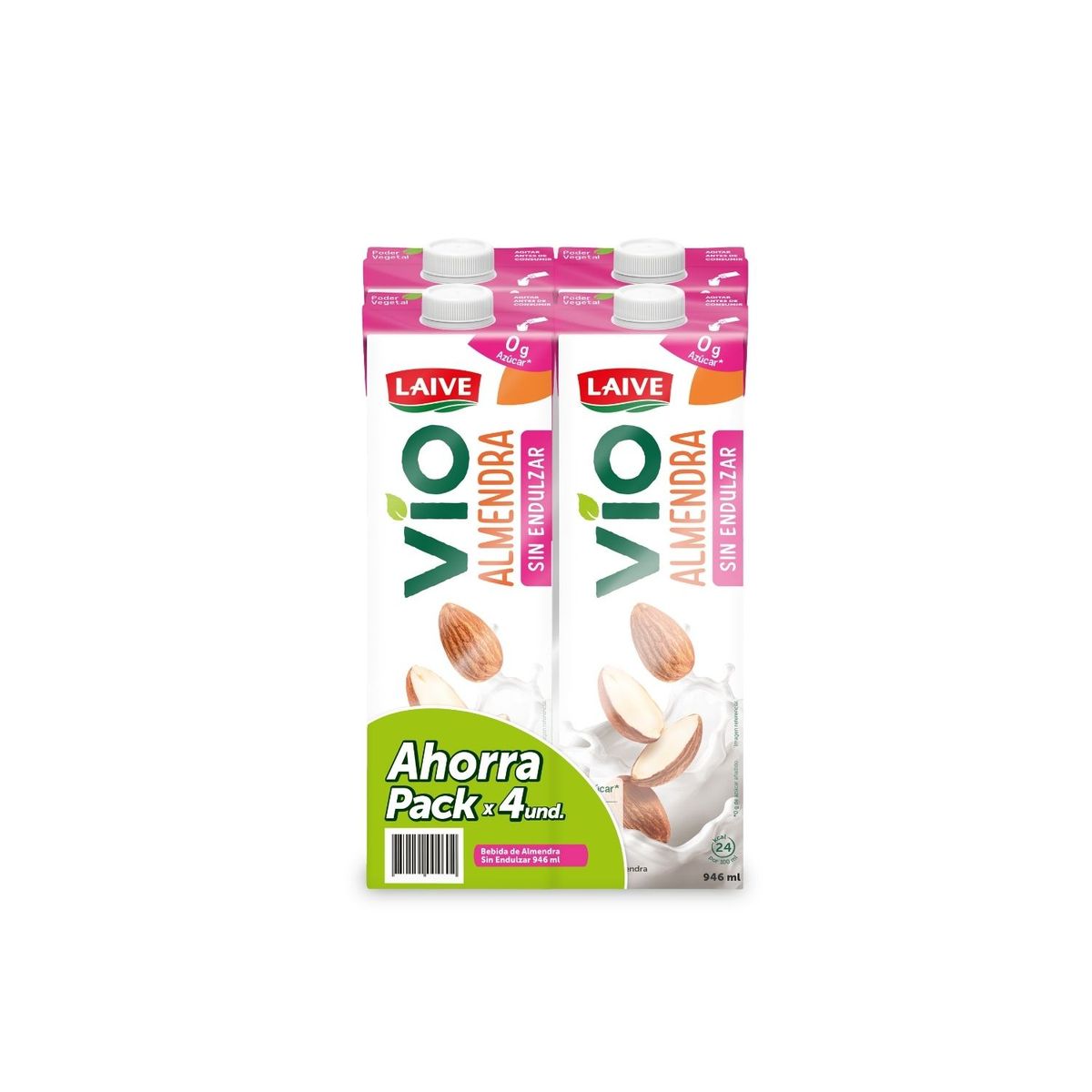 BAZO VELARDE - Bebida de Almendra Laive Vio Sin Endulzar Pack 4 Cajas 946 mL
