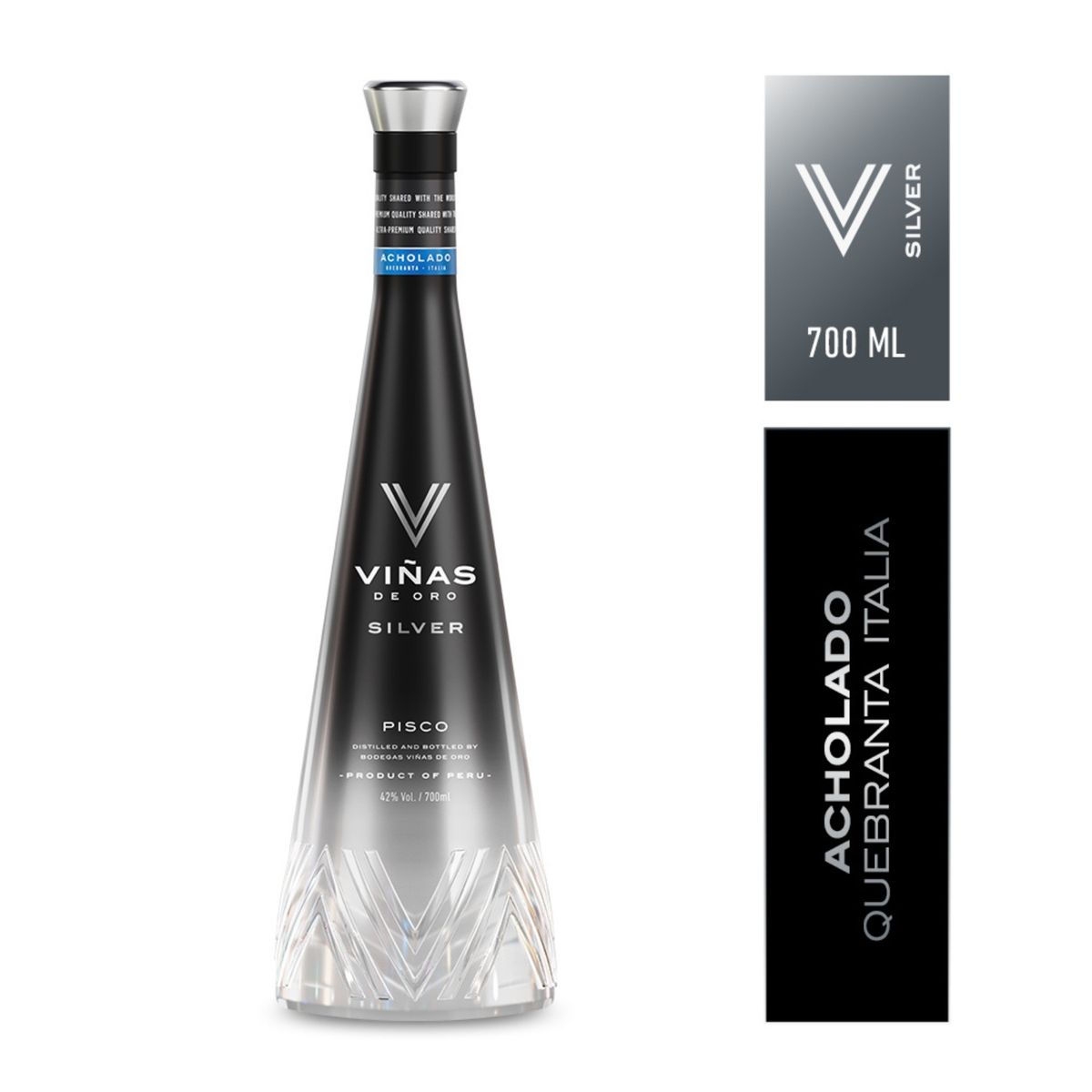 VINAS DE ORO - Pisco Silver Acholado Quebranta Viñas de Oro Botella 700 mL