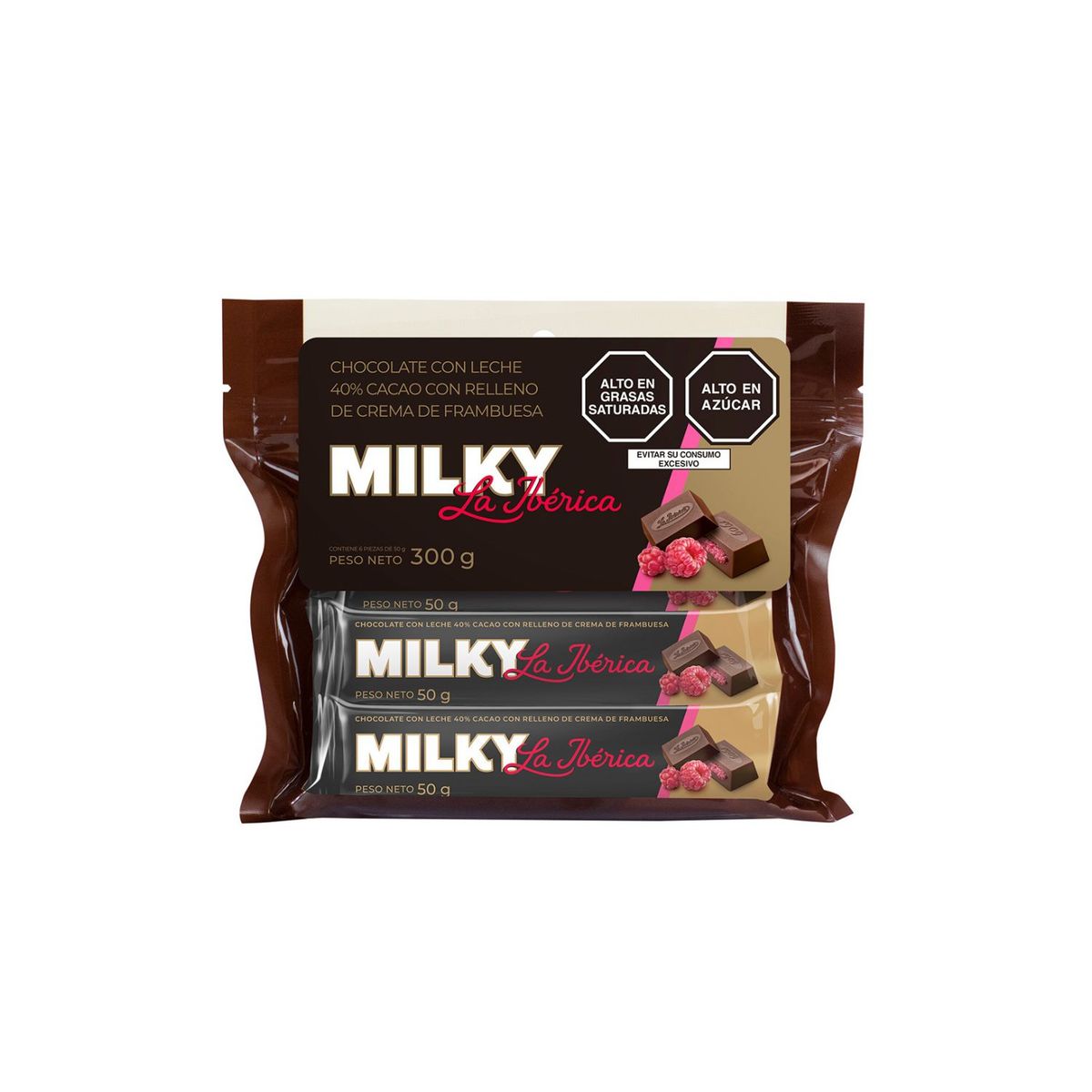 LA IBERICA - BARRA MILKY CON FRAMBUESA X 50 GR X 6 PZ
