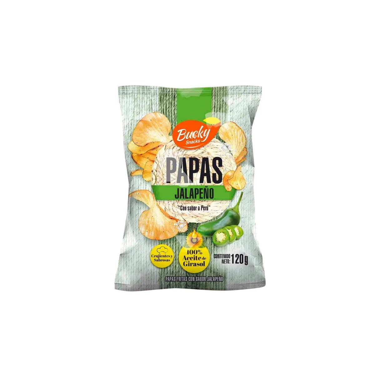 BUCKY SNACKS - Papas Fritas Bucky Jalapeño Bolsa 120 g