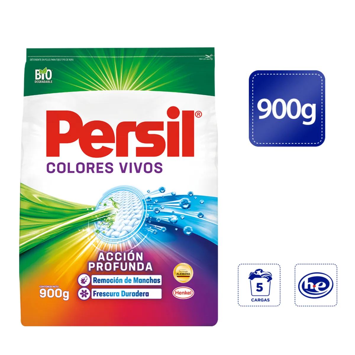PERSIL - Detergente en Polvo Persil Colores Vivos Bolsa 900 g
