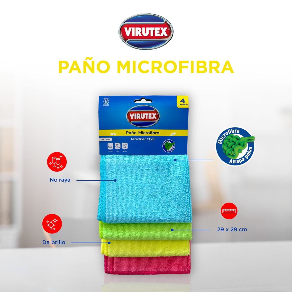 VIRUTEX - Paño de Microfibra Virutex Pack 4 Und