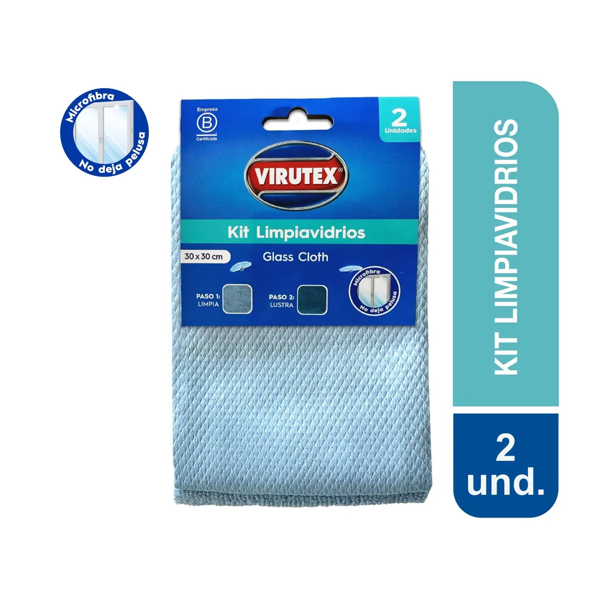 VIRUTEX - Kit Limpiavidrios de Microfibra Virutex Empaque 2 Und
