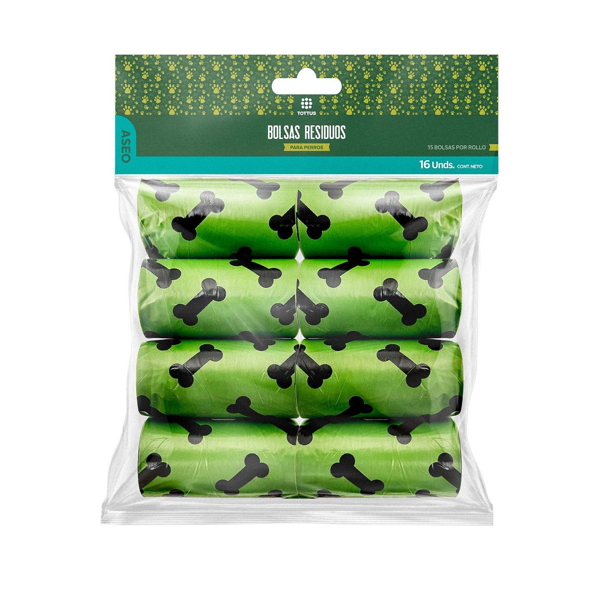 TOTTUS - Bolsas para Residuo de Perro Tottus Pack 16 Rollos