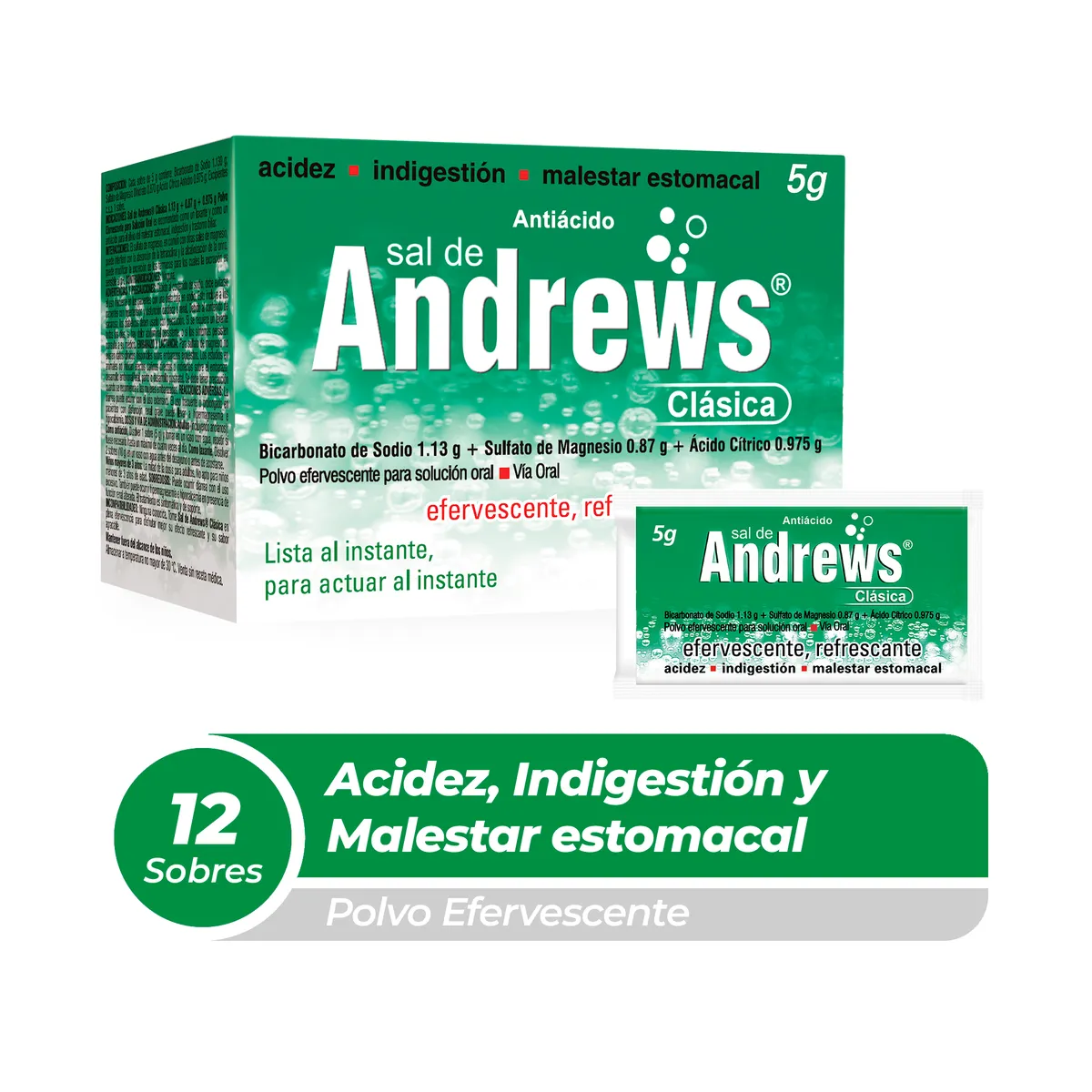 SAL DE ANDREWS - Efervescente Sal De Andrews Clásica Polvo Caja 12 Und