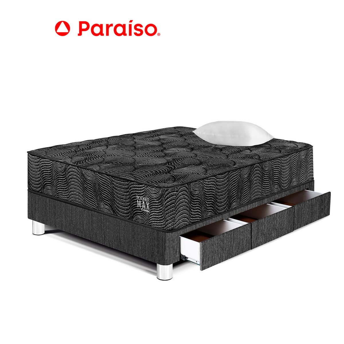 PARAISO - Cama Pocket Max Black C Caj 1.5 Plazas