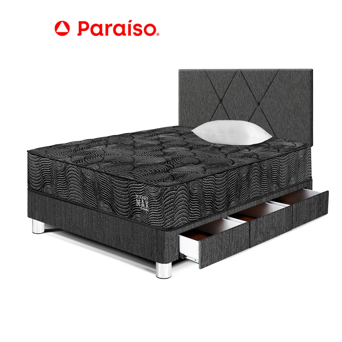PARAISO - Dormitorio Pocket Max Black C Caj 1.5 Plazas