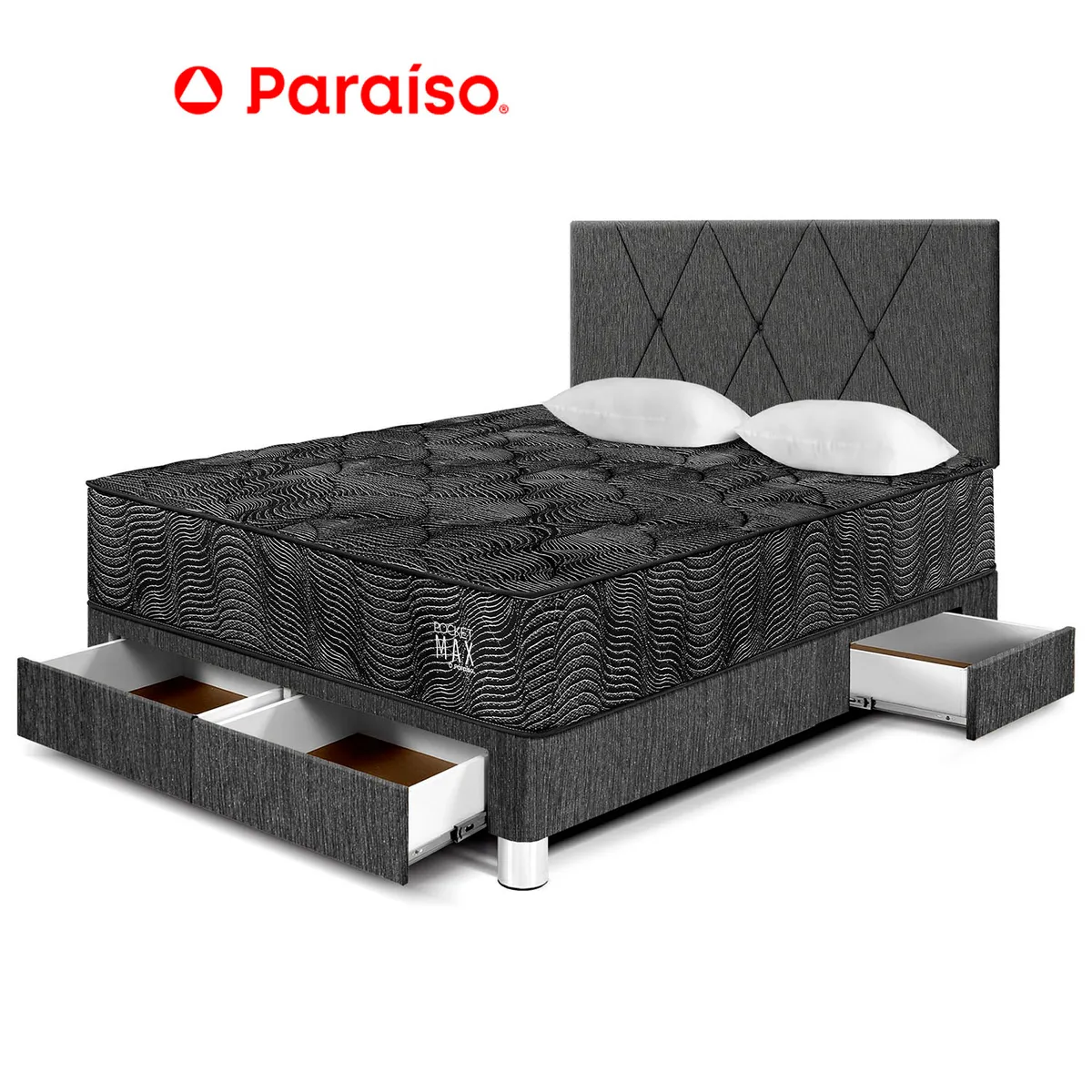 PARAISO - Dormitorio Pocket Max Black C Caj 2 Plazas