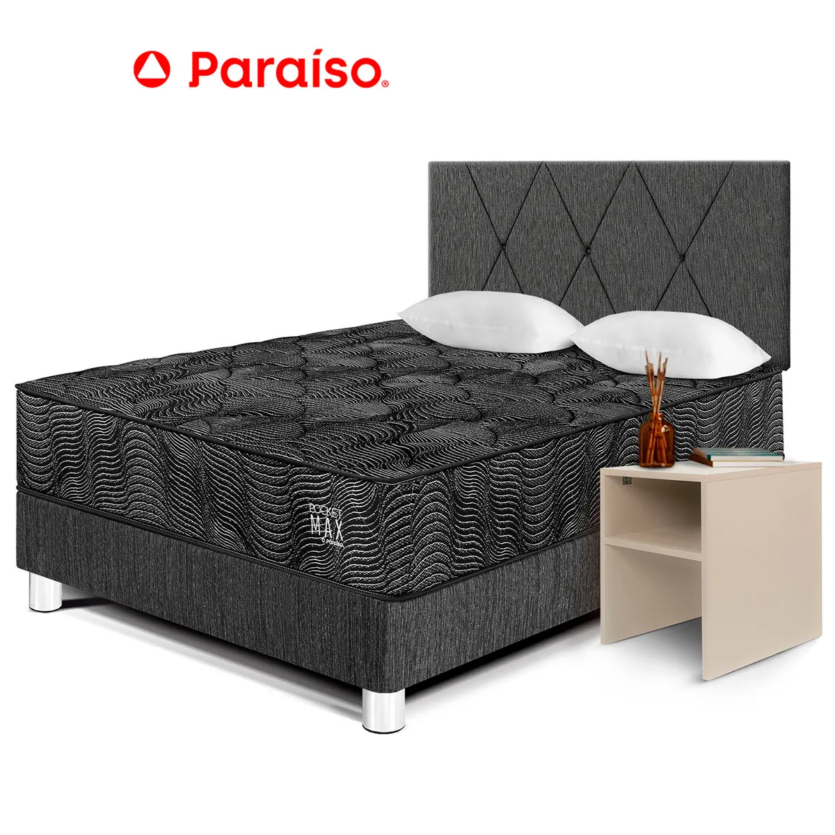 PARAISO - Dormitorio Pocket Max Black 2 Plazas + Velad
