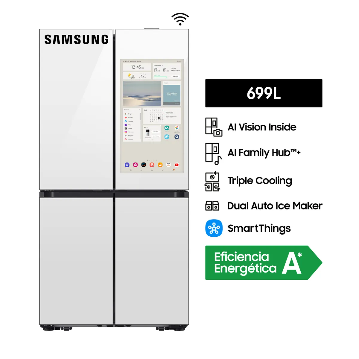 SAMSUNG - Refrigeradora Samsung Family Hub AI 699L