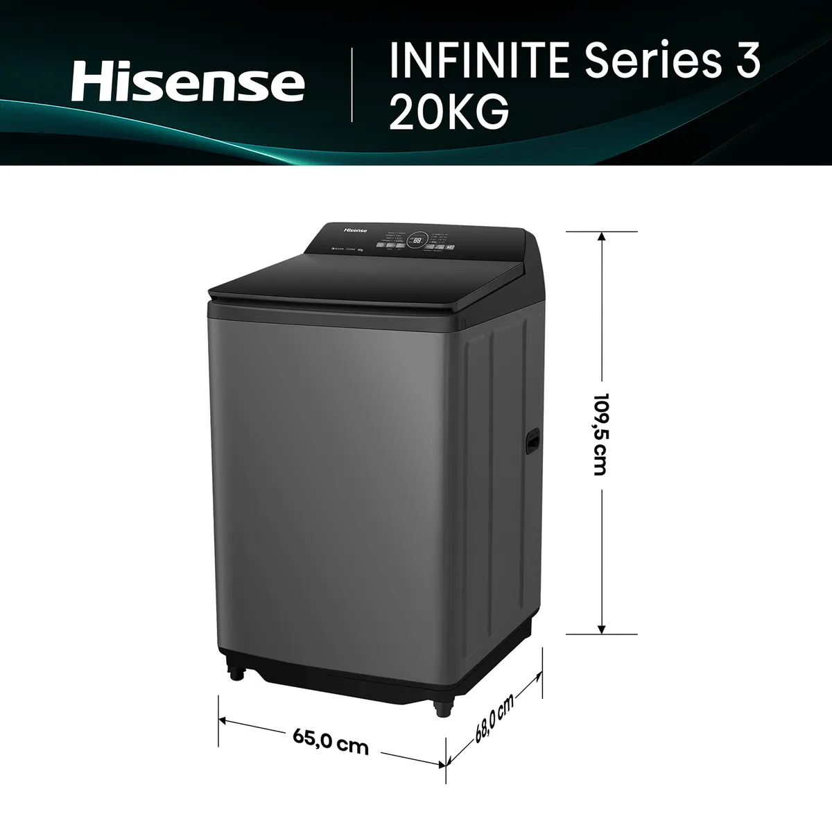 HISENSE - Lavadora Hisense WT3I2023UT Carga Superior Inox 20Kg