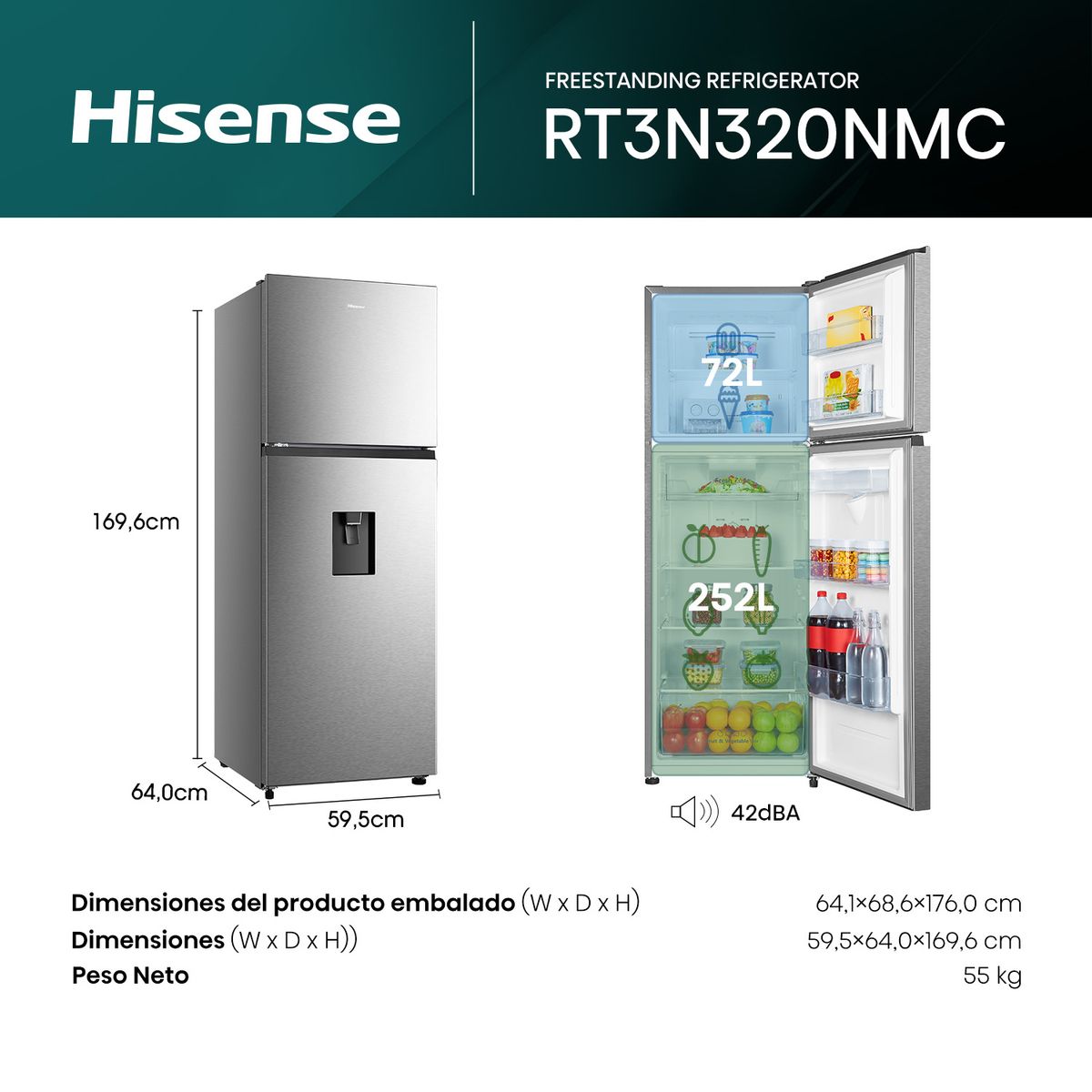 HISENSE - Refrigeradora Top Mount 324L