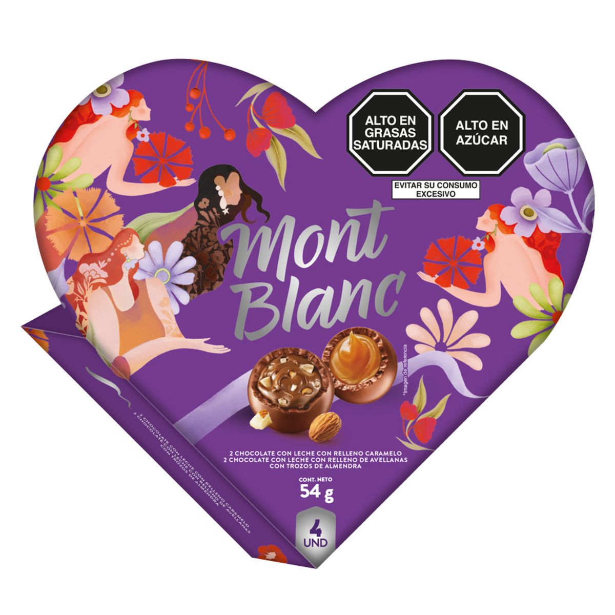 MONTBLANC - Bombones Montblanc Surtidos Corazón Morado Empaque 54 g