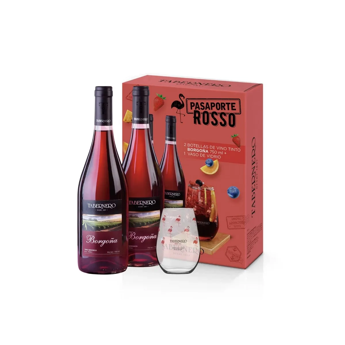 TABERNERO - Vino Borgoña Tabernero 2 Botellas 750 mL + Vaso