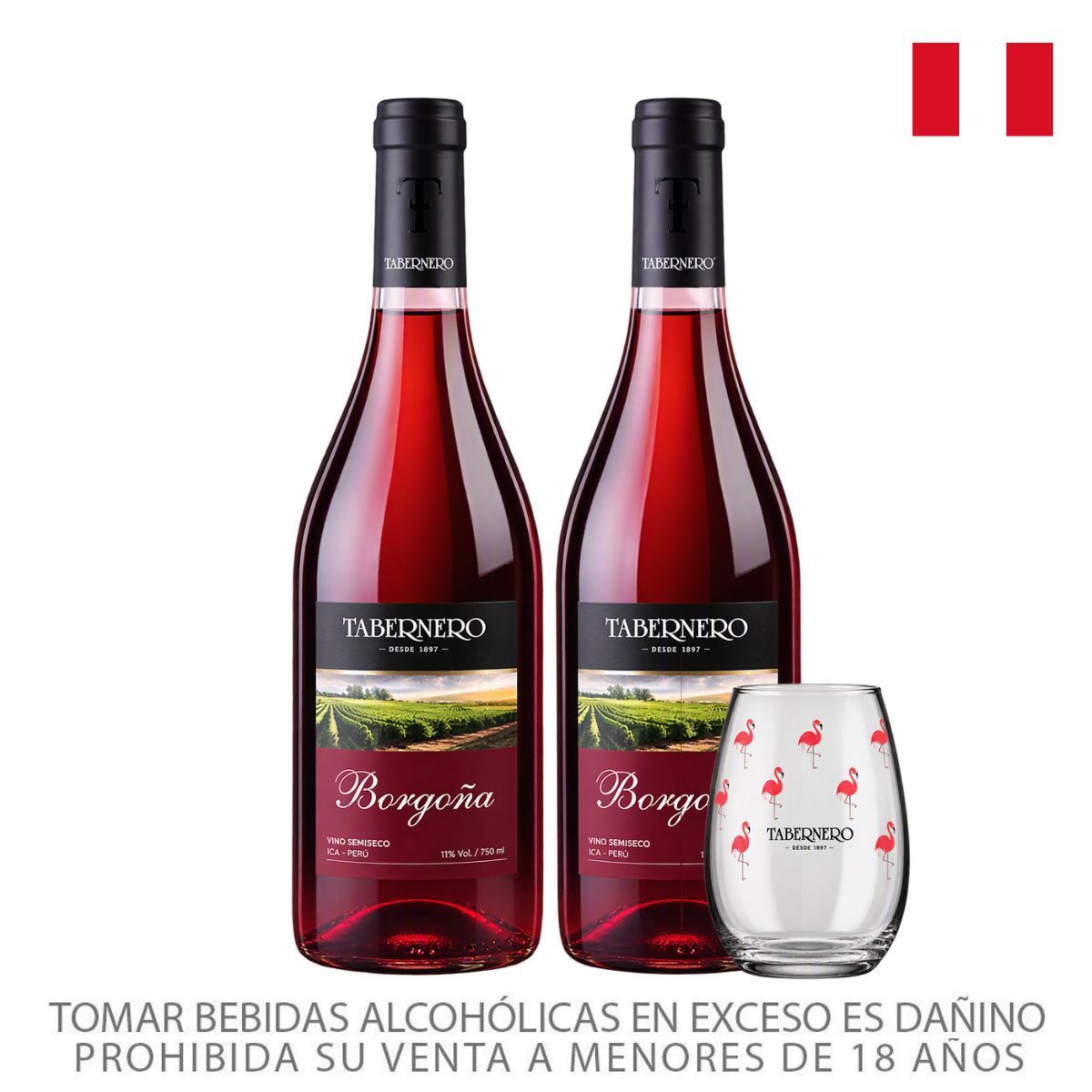 TABERNERO - Vino Borgoña Tabernero 2 Botellas 750 mL + Vaso