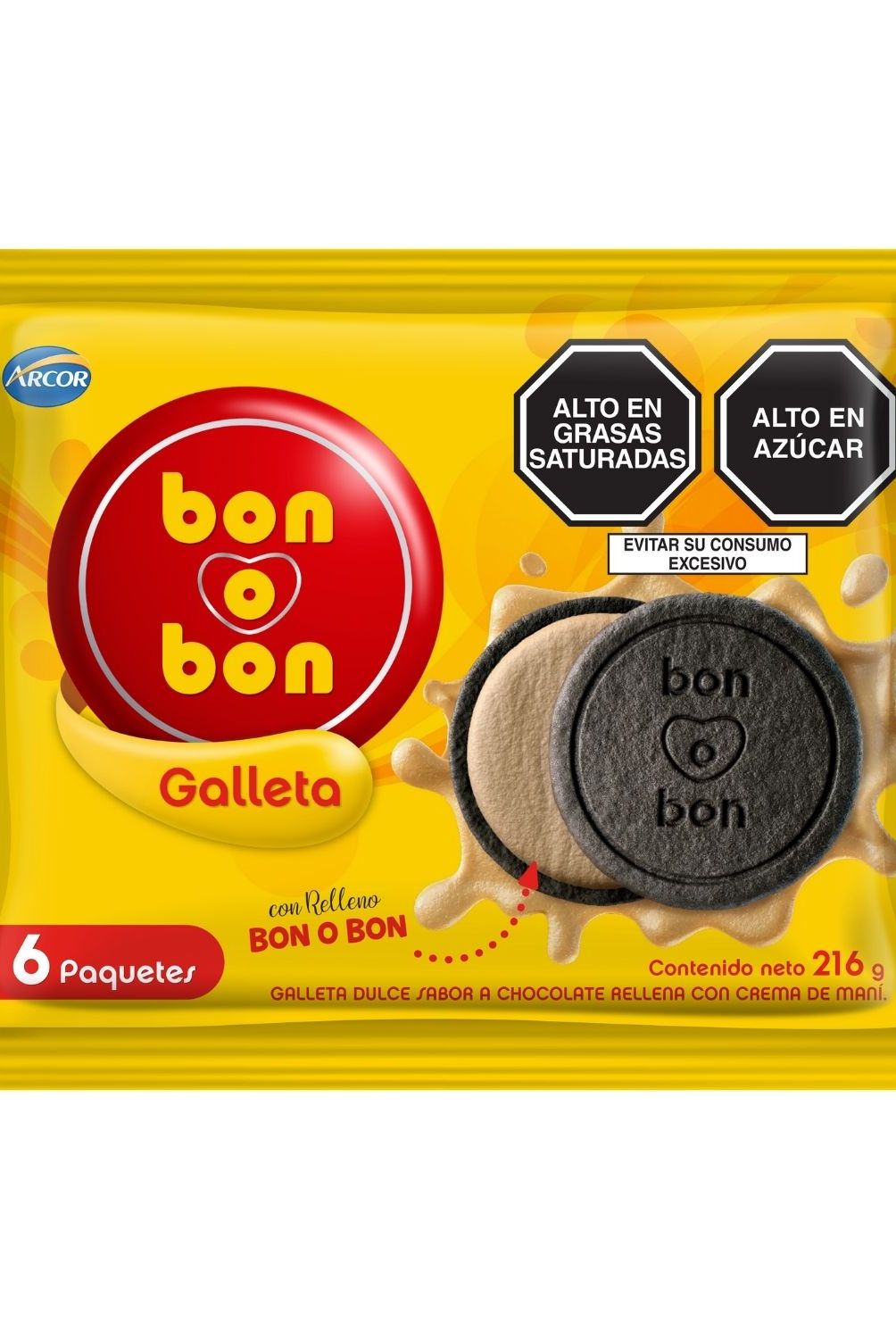 ARCOR - Galleta Arcor Bon o Bon Chocolate Rellena Maní Empaque 216 g