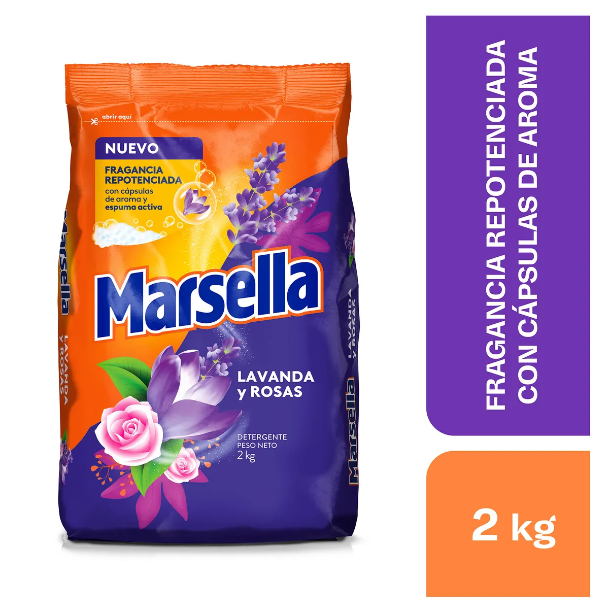 MARSELLA - Detergente en Polvo Marsella Lavanda y Rosas Bolsa 2 Kg