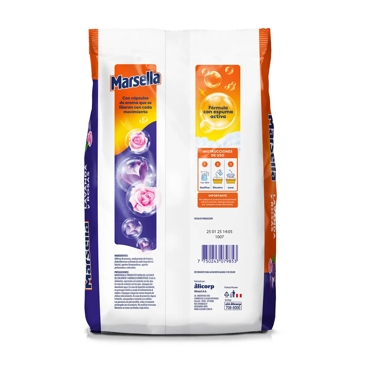 MARSELLA - Detergente en Polvo Marsella Lavanda y Rosas Bolsa 2 Kg