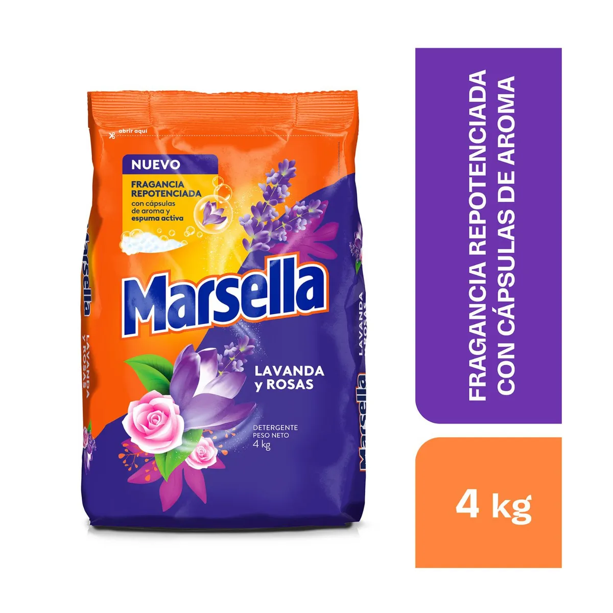 MARSELLA - Detergente en Polvo Marsella Lavanda y Rosas Bolsa 4 Kg