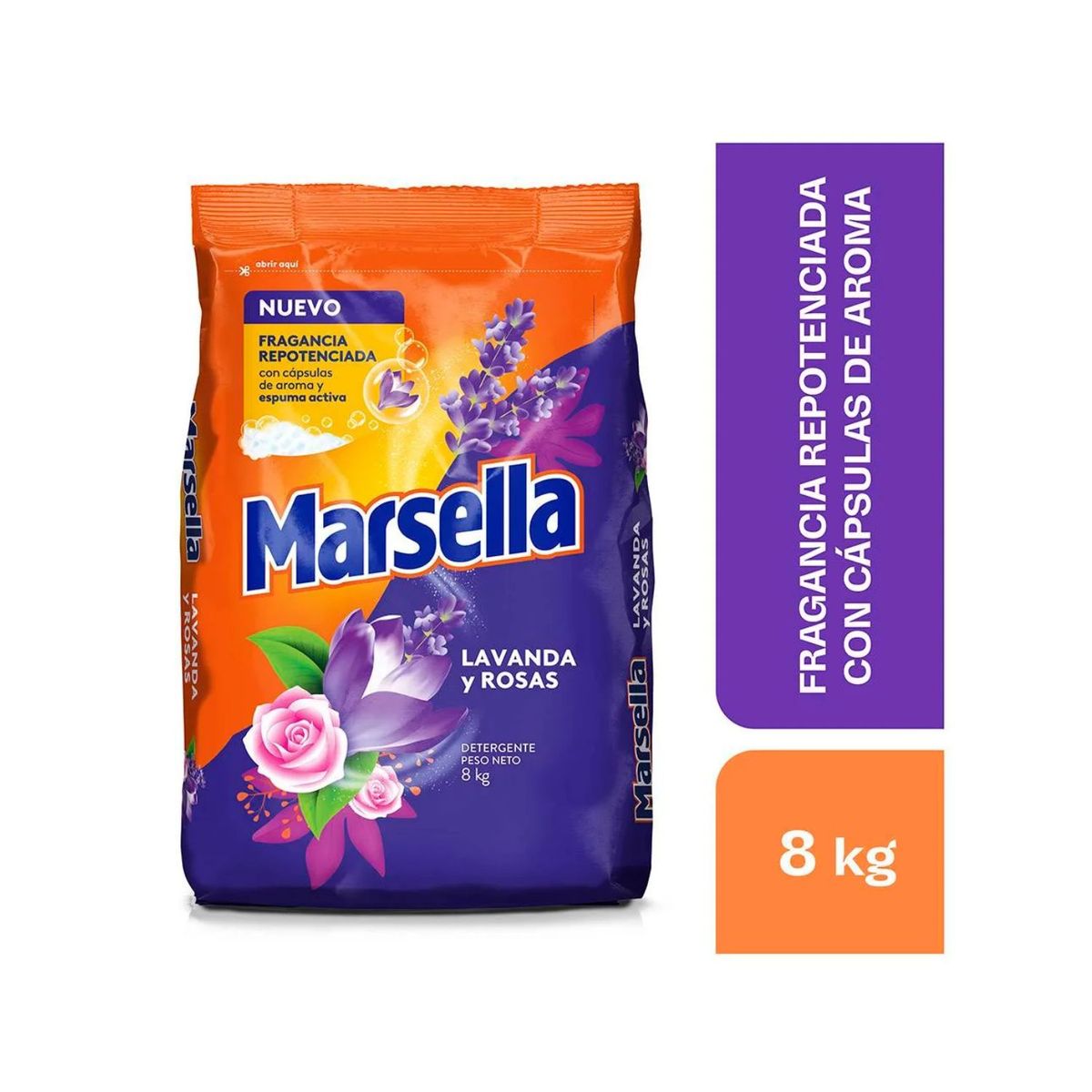 MARSELLA - Detergente en Polvo Marsella Lavanda y Rosas Bolsa 8 Kg