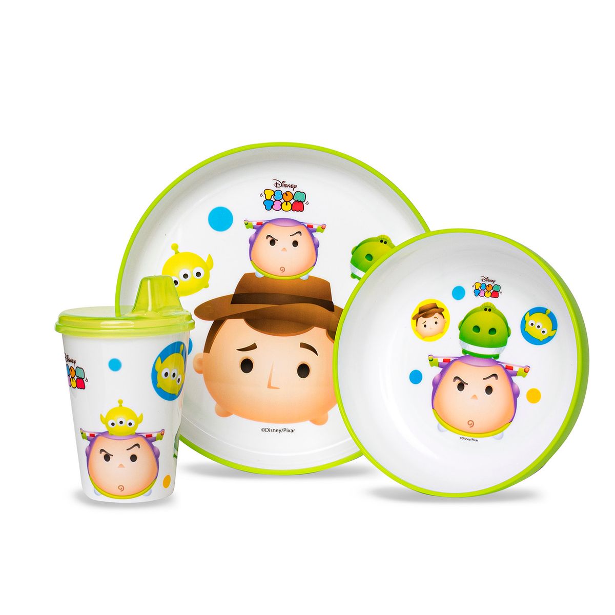 DISNEY - Set Vajilla y Vaso Tsum Tsum Verde 3 Pzas