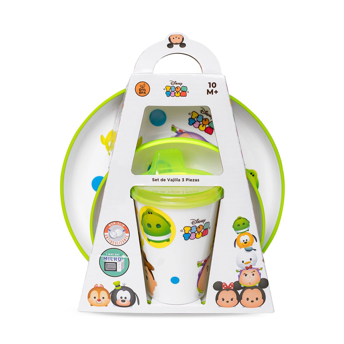 DISNEY - Set Vajilla y Vaso Tsum Tsum Verde 3 Pzas