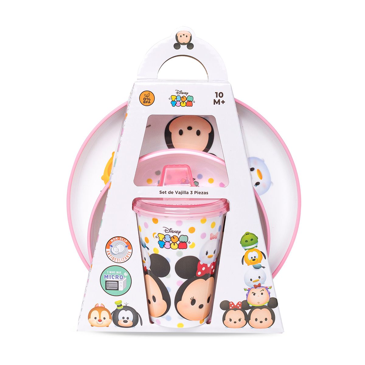 DISNEY - Set Vajilla y Vaso Tsum Tsum Rosado 3 Pzas