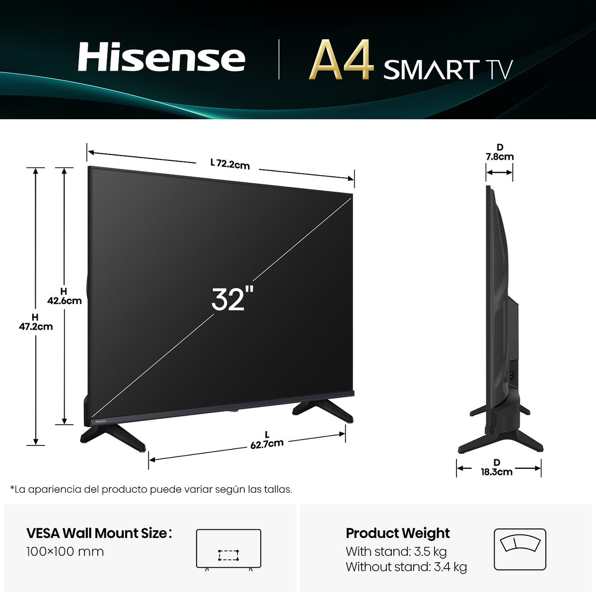 HISENSE - Televisor Hisense 32'' HD