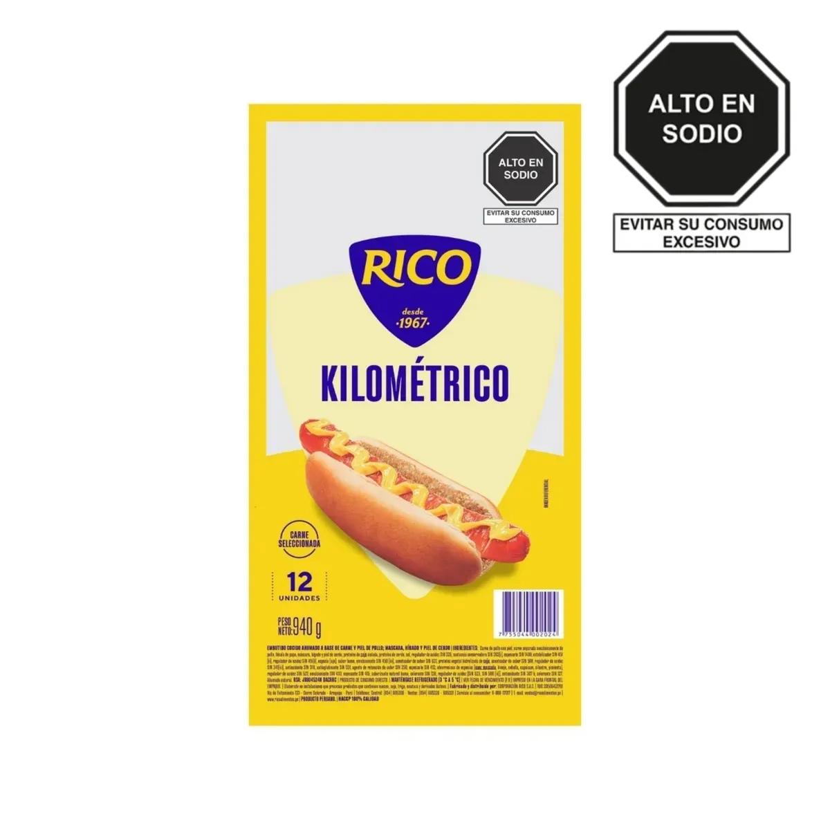 RICO - Hot Dog Kilométrico Rico Empaque 12 Und