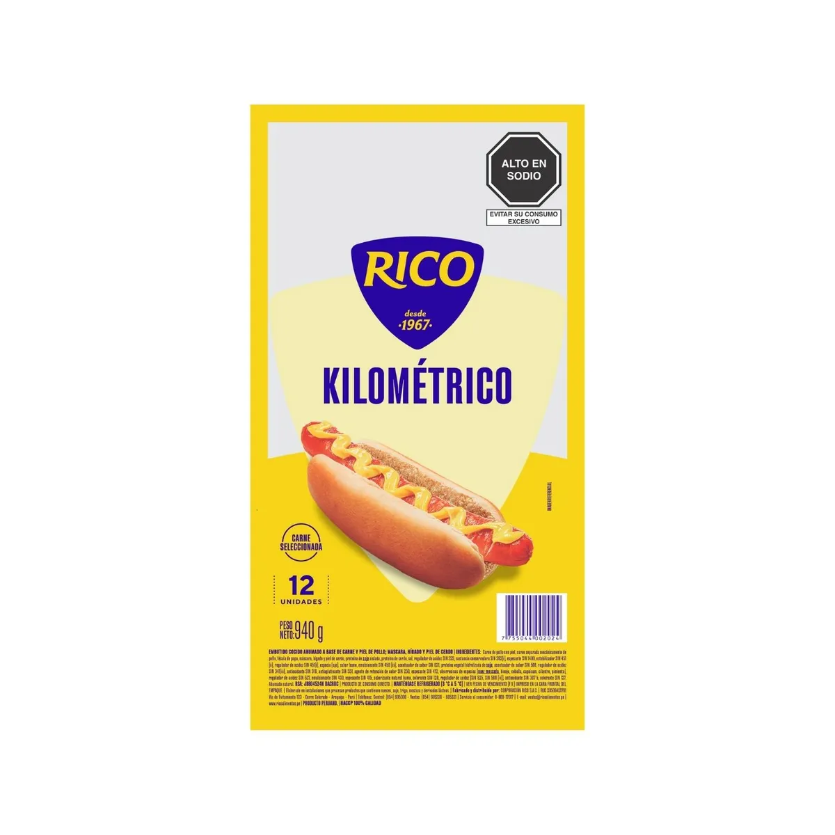 RICO - Hot Dog Kilométrico Rico Empaque 12 Und