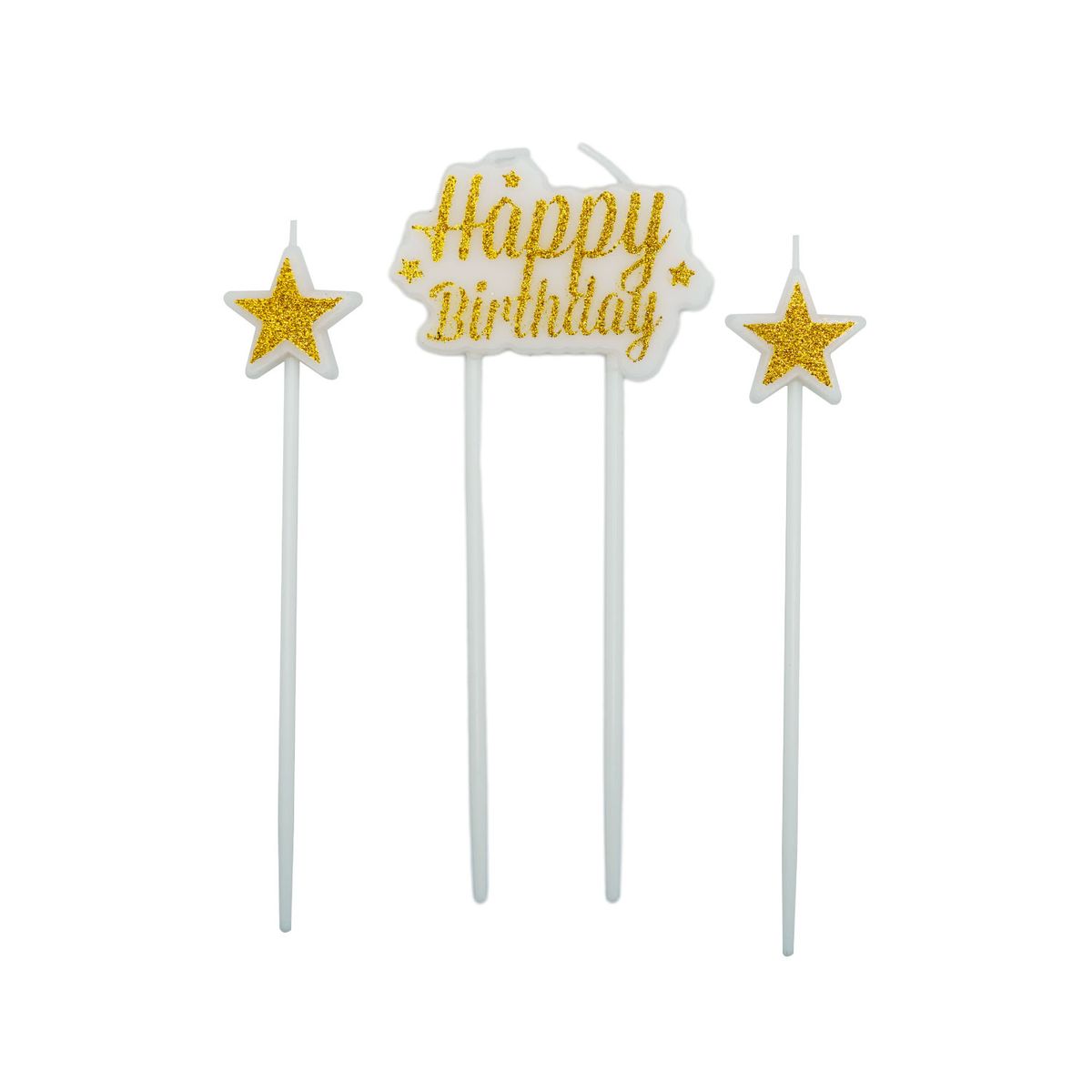 OLEGO - Vela De Cumpleaños Olego Happy Birthday Con Dos Estrellas De Oro Unidad