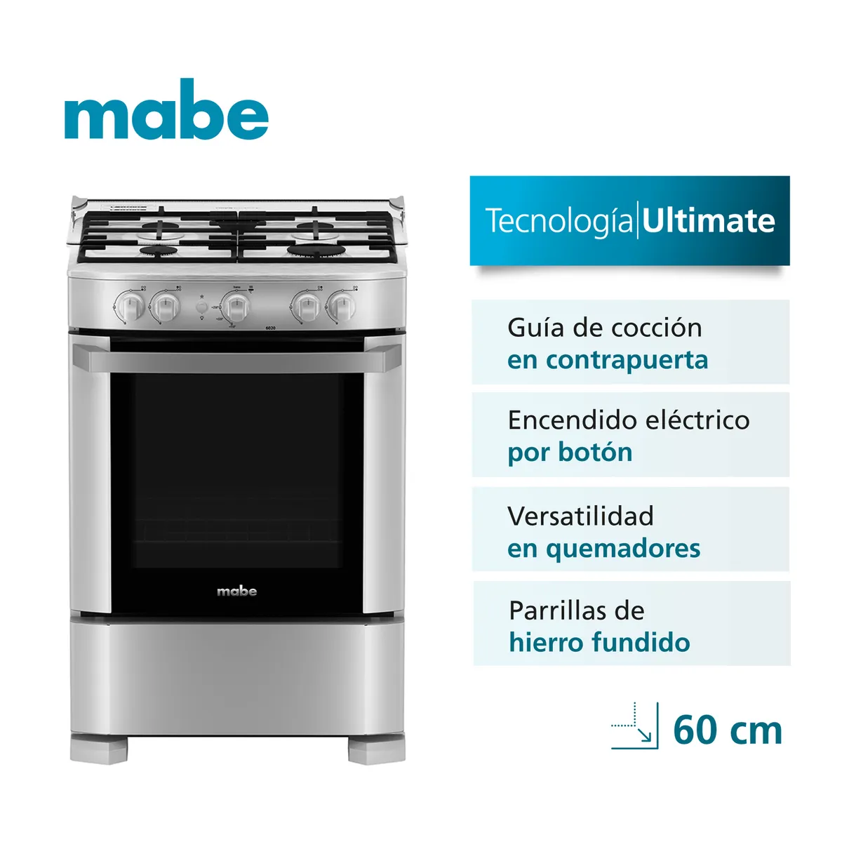 MABE - Cocina de Piso a Gas 60 cm Silver Mabe CMP6020FG1