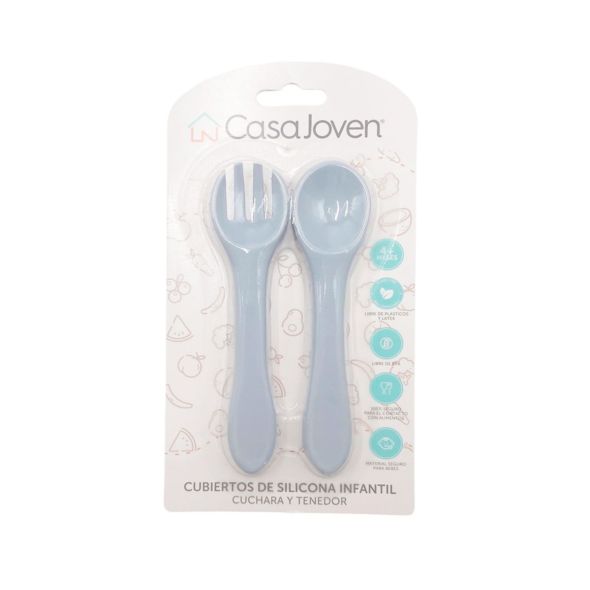 Casa Joven - Set Cubiertos Bebé Silicona Celeste