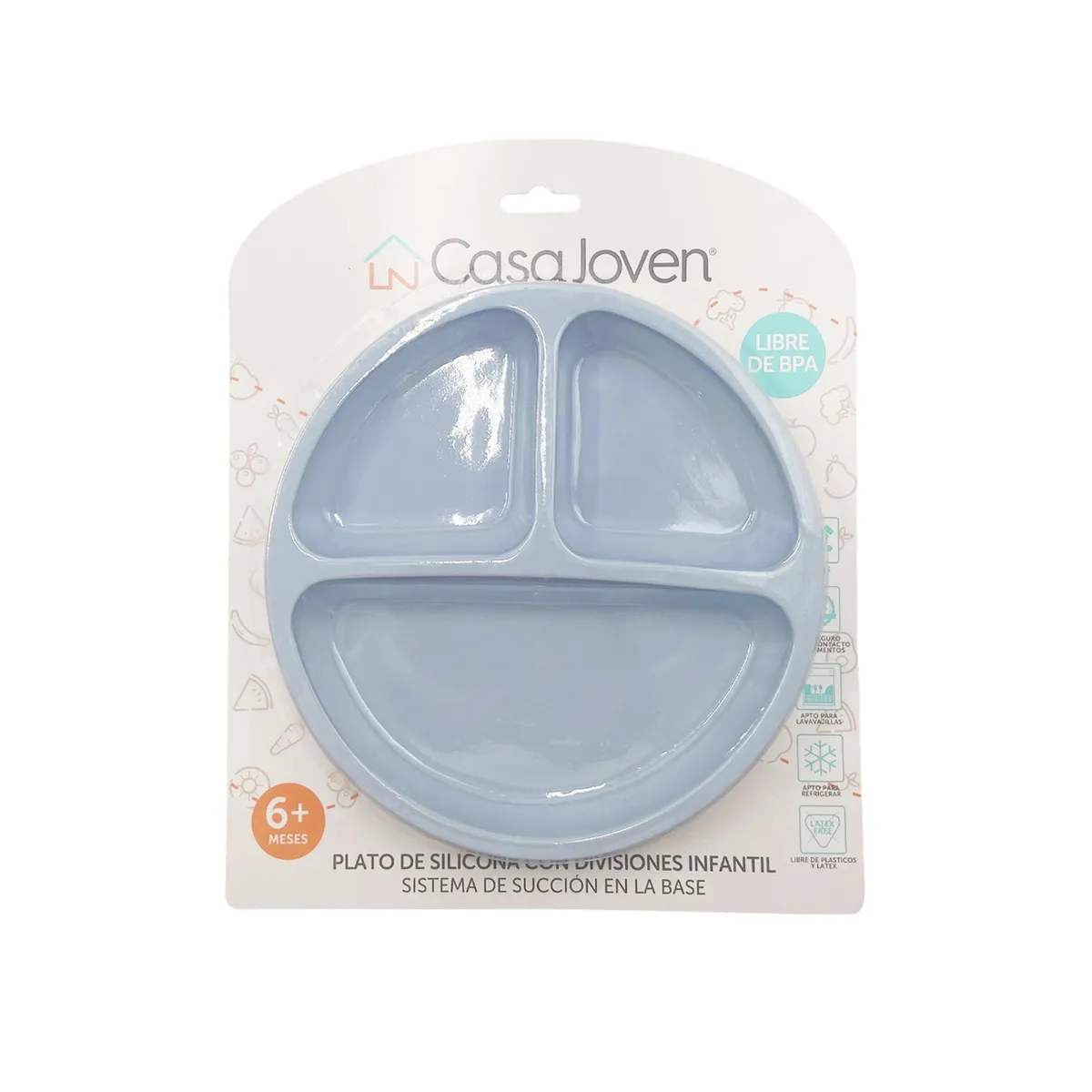 Casa Joven - Plato para Bebé Con Base Succión de Silicona Celeste