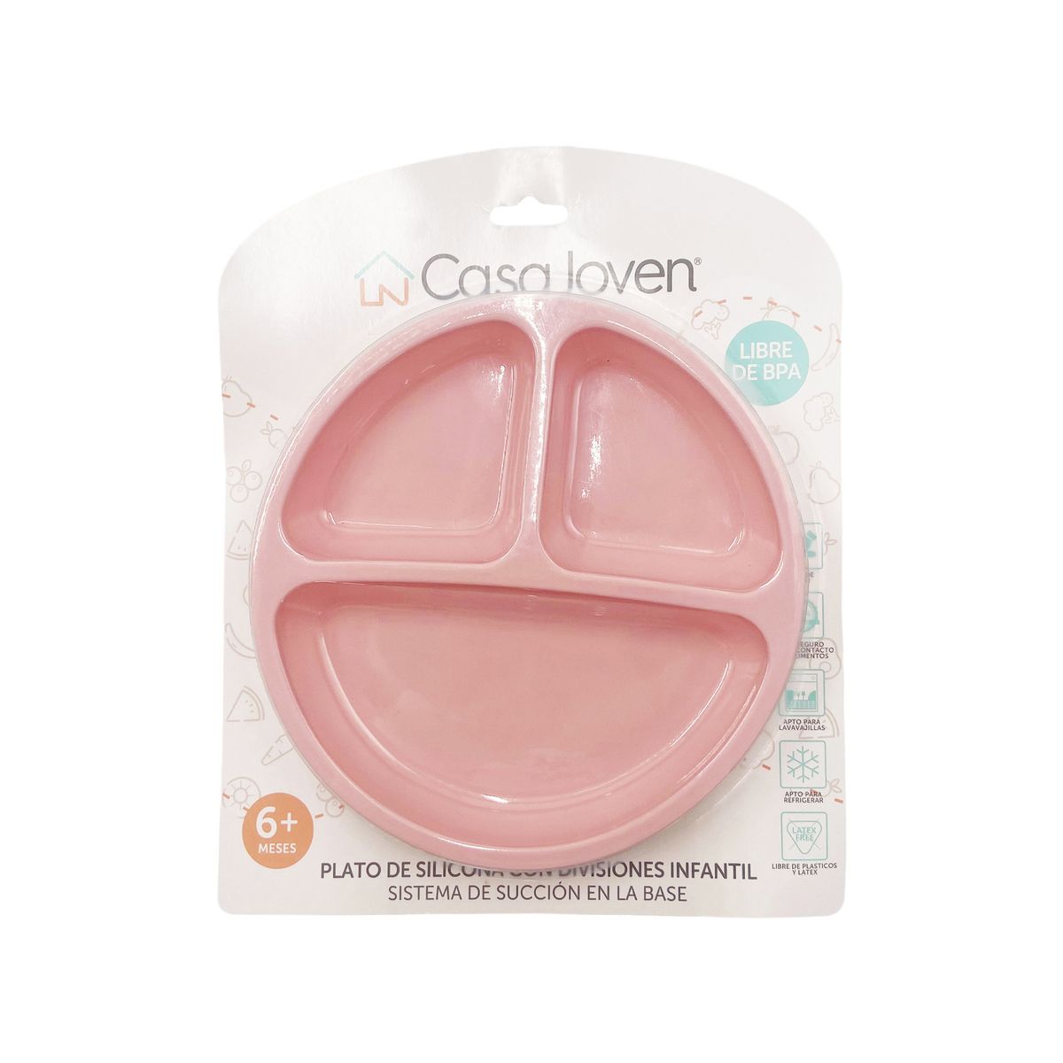 Casa Joven - Plato para Bebé Con Base Succión de Silicona Rosa