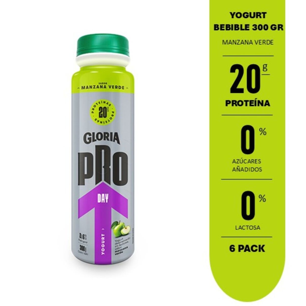 GLORIA PRO - Yogurt Bebible Gloria Pro Day Sabor Manzana Verde Botella 300 g
