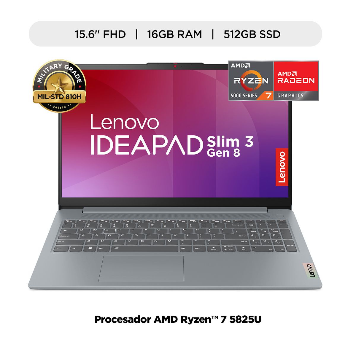 LENOVO - Laptop Lenovo IdeaPad Slim 3 AMD Ryzen 7 5825U 16GB RAM 512GB SSD 15.6" FHD