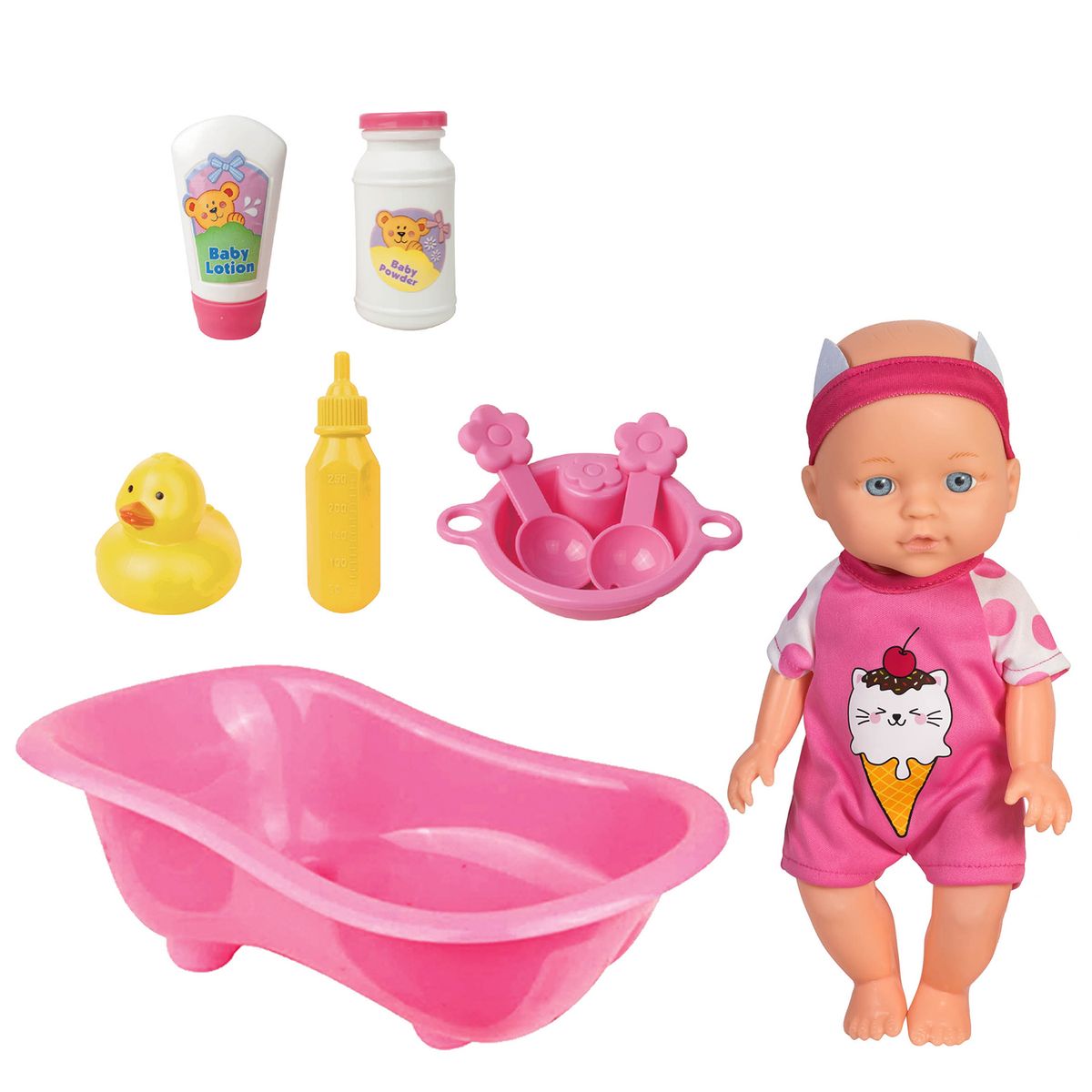 LOKO TOYS - Muñeca 28 cm con Bañera y Accesorios