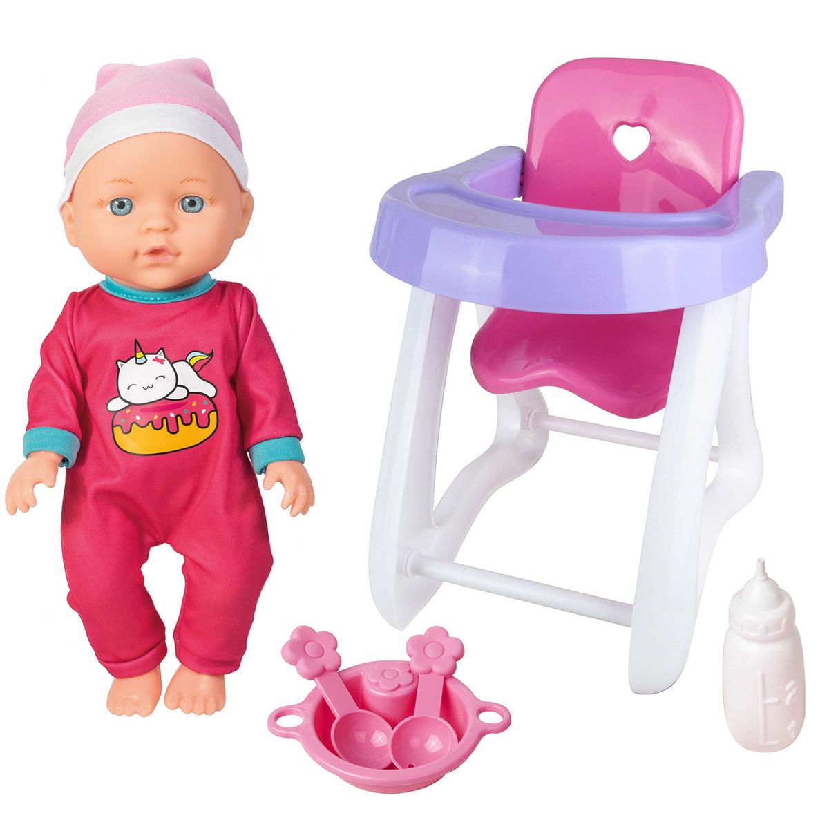 LOKO TOYS - Muñeca 28 cm con Silla de Comer