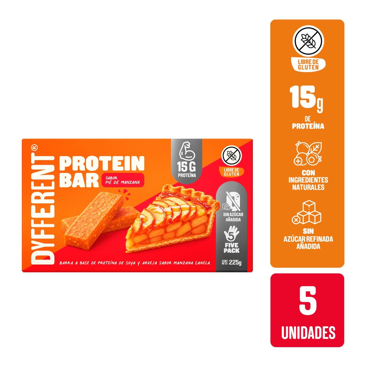 DYFFERENT - Barra Proteica Dyfferent Sabor Pie de Manzana Caja 225 g