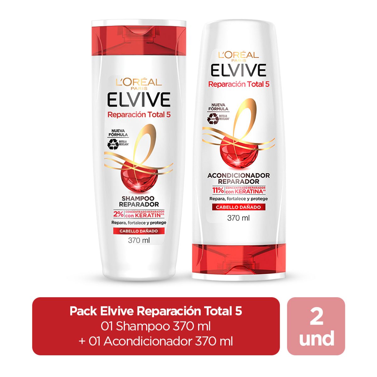 ELVIVE - Pack Elvive Reparación Total Shampoo 370 mL + Acondicionador 370 mL